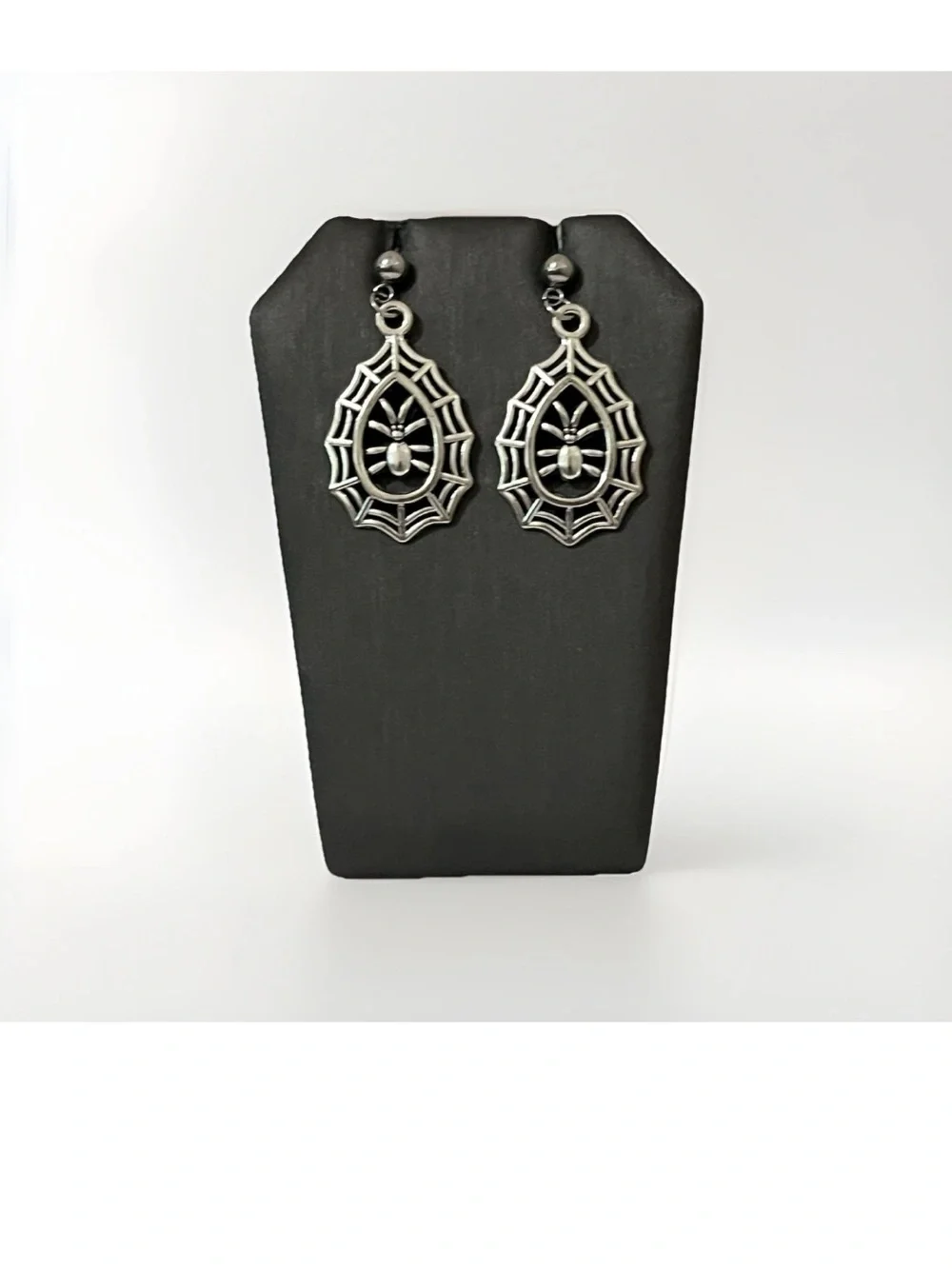Goth Spider Web Teardrop Dangle Earrings Silver Tone Halloween Spooky Cobweb